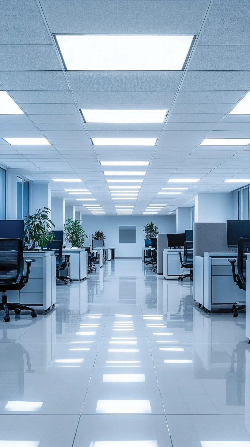 Netvalue LED panel lighting installed in a modern office ceiling